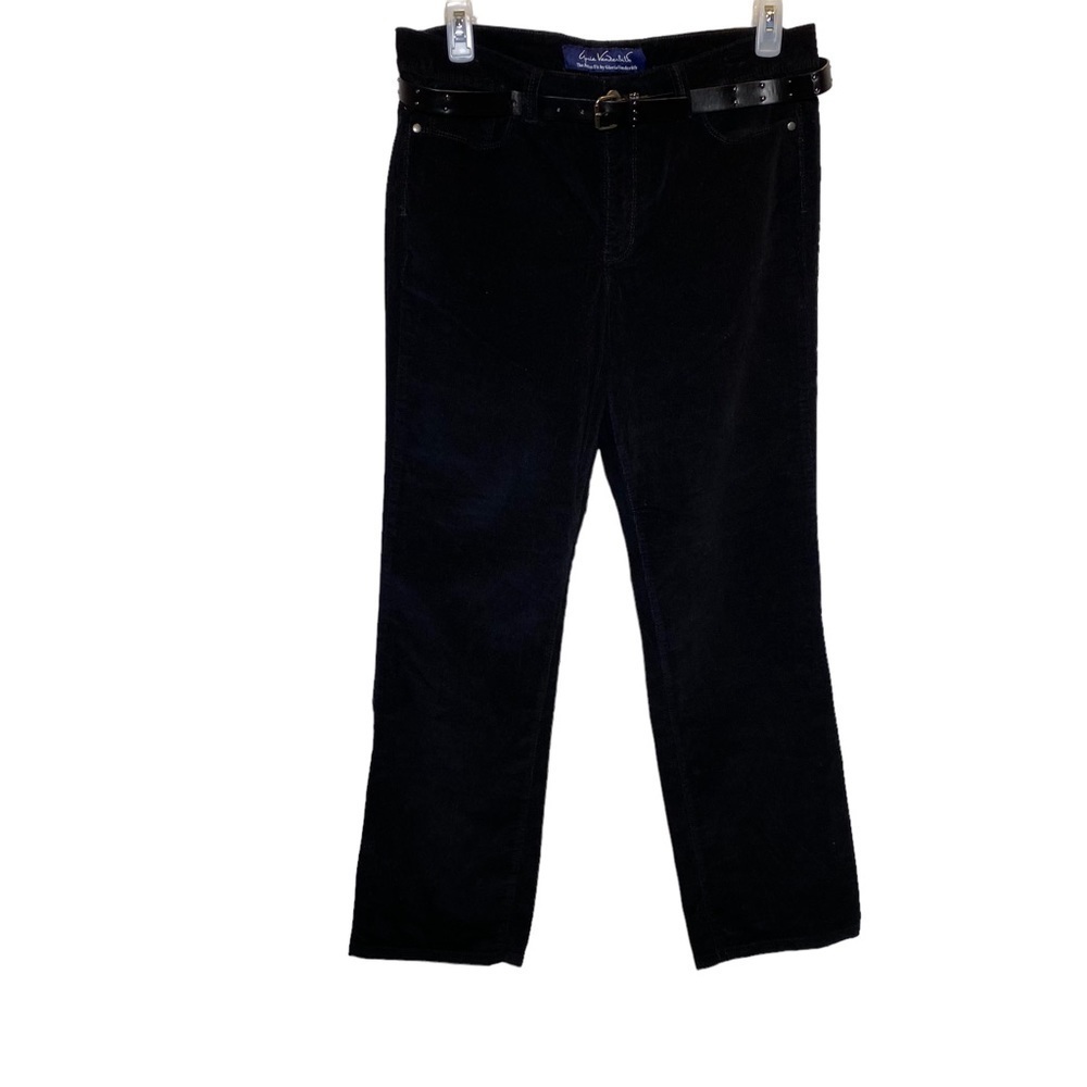 Gloria Vanderbilt size 14 Priscilla belted Black corduroy straight leg pants